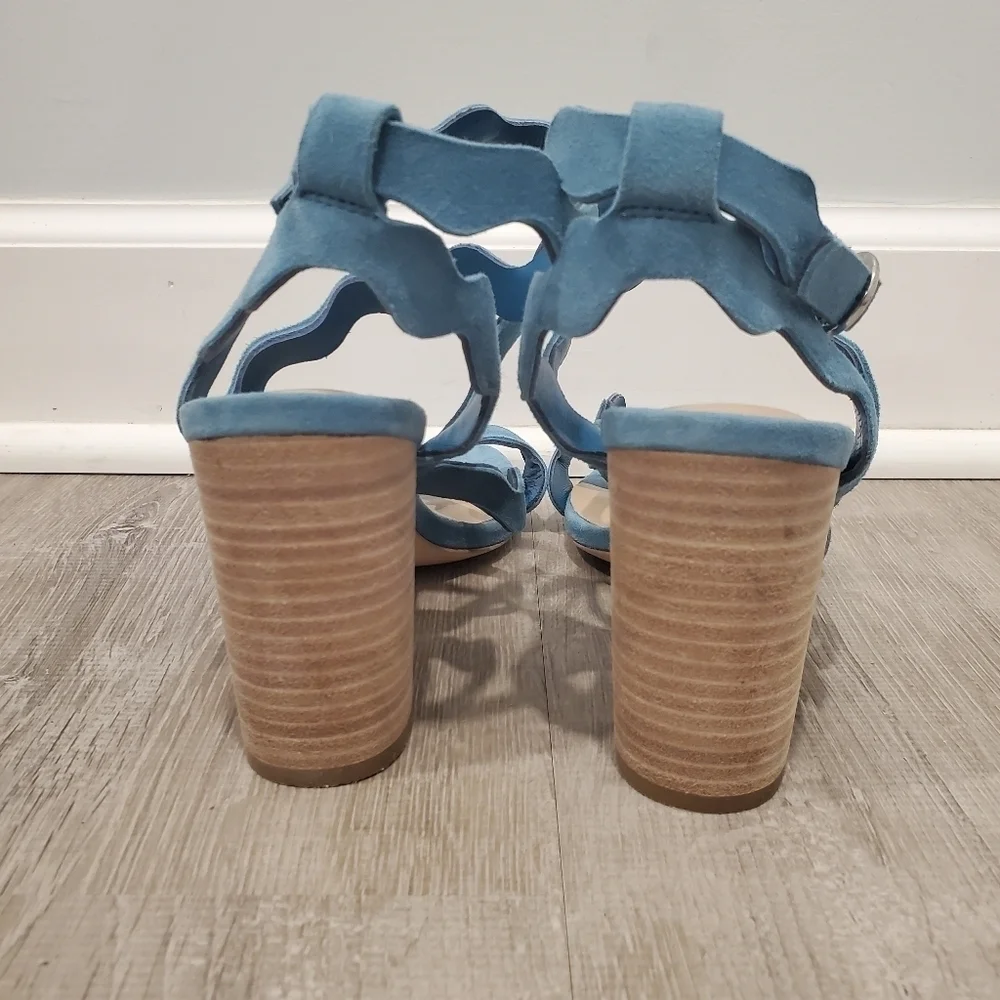 NEW Paige Sage Scalloped Light Blue Suede Sandals